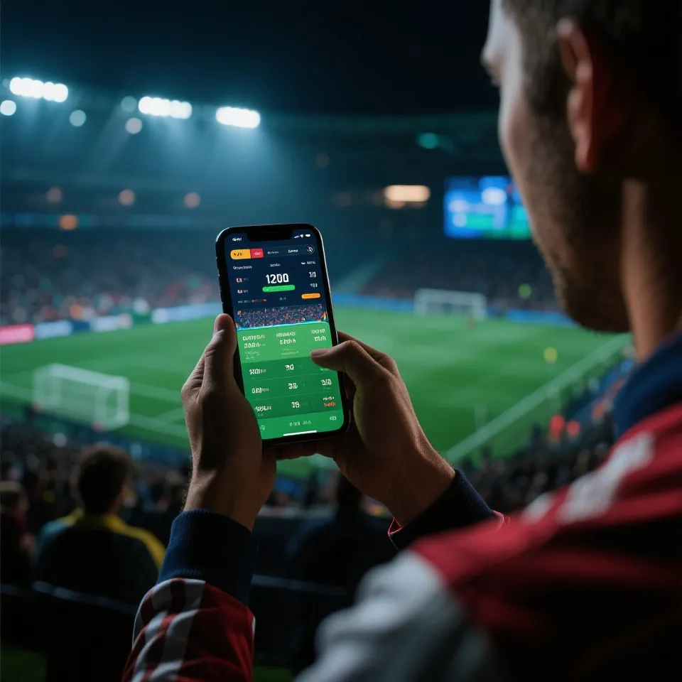 使用手機查看世界盃直播與即時市場資訊示意圖